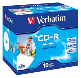 Verbatim CD-R 52X 700Mb AZO Wide Inkjet Printable, Jewel Case (43325)