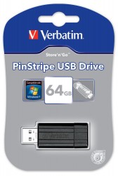 VERBATIM USB 2.0 PINSTRIPE 64GB BLACK (49065)